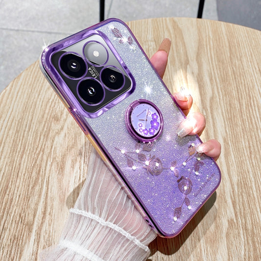 For Xiaomi 14 Pro Gradient Glitter Immortal Flower Ring All-inclusive Phone Case(Purple) - 14 Cases by buy2fix | Online Shopping UK | buy2fix
