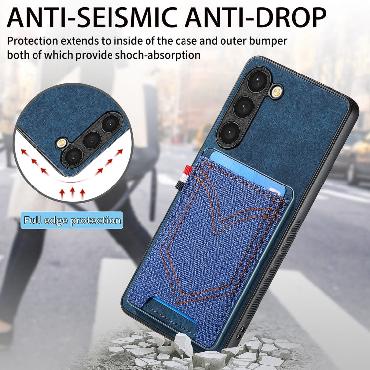 For Samsung Galaxy S25 Ultra 5G Denim Texture Leather Skin Phone Case with Card Slot(Blue) - Galaxy S25 Ultra 5G Cases by buy2fix | Online Shopping UK | buy2fix