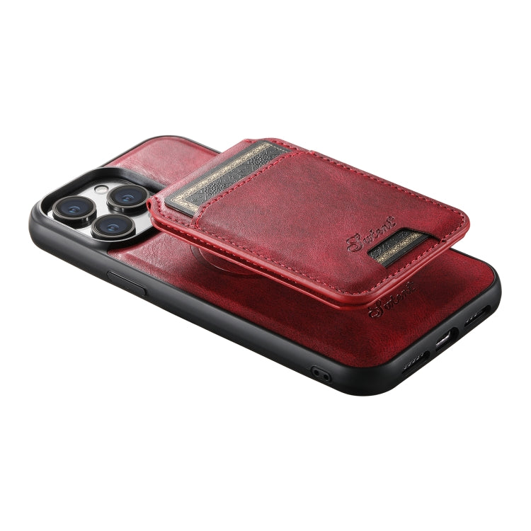 For iPhone 14 Suteni H15 MagSafe Oil Eax Leather Detachable Wallet Back Phone Case(Red) - iPhone 14 Cases by Suteni | Online Shopping UK | buy2fix