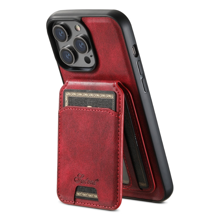 For iPhone 12  Suteni H15 MagSafe Oil Eax Leather Detachable Wallet Back Phone Case(Red) - iPhone 12 / 12 Pro Cases by Suteni | Online Shopping UK | buy2fix