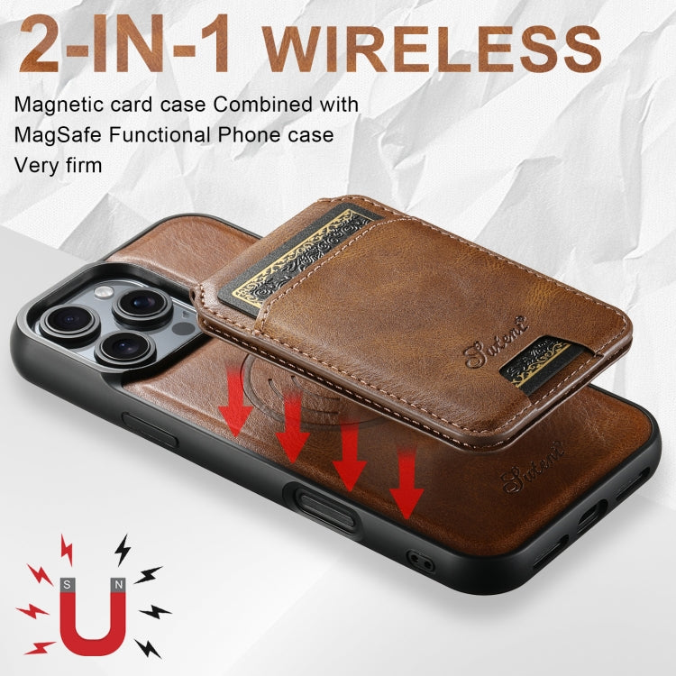 For iPhone 16 Plus Suteni H15 MagSafe Oil Eax Leather Detachable Wallet Back Phone Case(Brown) - iPhone 16 Plus Cases by Suteni | Online Shopping UK | buy2fix