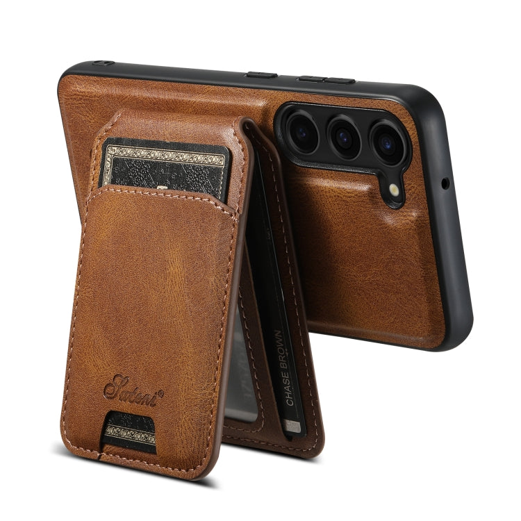 For Samsung Galaxy S24 5G Suteni H15  Oil Eax Leather Detachable Wallet Back Phone Case(Brown) - Galaxy S24 5G Cases by Suteni | Online Shopping UK | buy2fix