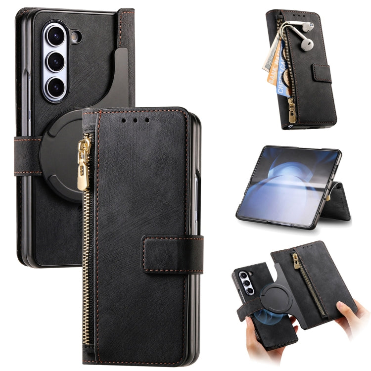 For Samsung Galaxy Z Fold6 5G Retro MagSafe Magnetic Zipper Wallet Leather Phone Case(Black) - Galaxy Z Fold6 5G Cases by buy2fix | Online Shopping UK | buy2fix