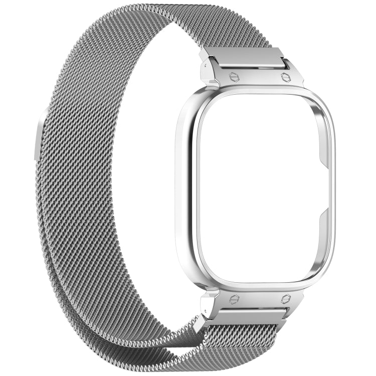 For Redmi Watch 4 Milan Magnetic Steel Mesh Watch Band + Watch Metal Frame(Silver) - Watch Bands by buy2fix | Online Shopping UK | buy2fix