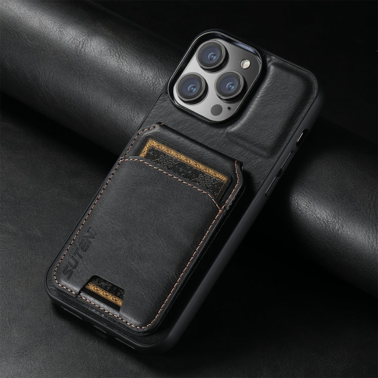 For iPhone 16 Pro Suteni H02 Leather Wallet Stand Back Phone Case(Black) - iPhone 16 Pro Cases by Suteni | Online Shopping UK | buy2fix