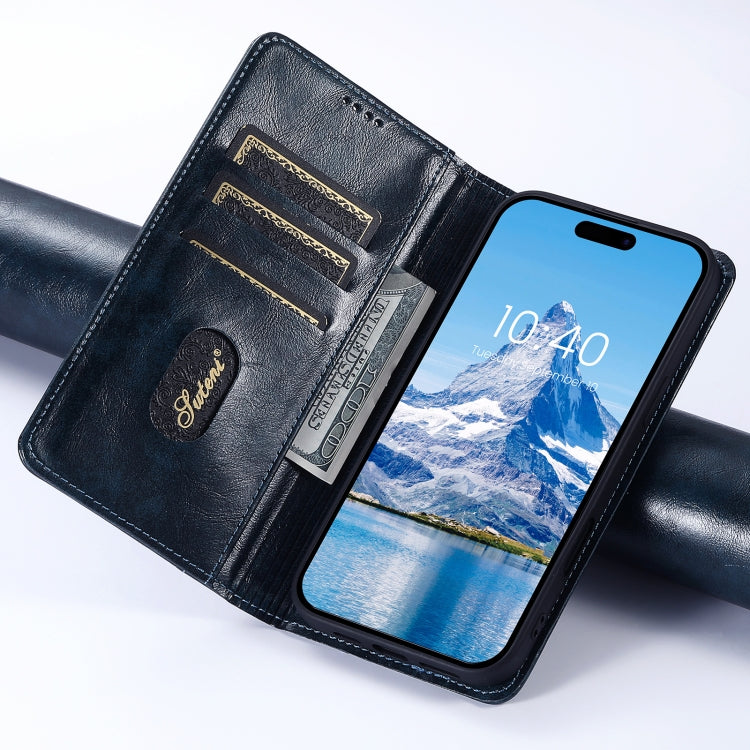 For iPhone 16 Suteni Baroque Calf Texture Buckle Wallet Leather Phone Case(Blue) - iPhone 16 Cases by Suteni | Online Shopping UK | buy2fix