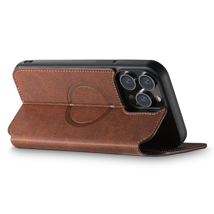 For iPhone 15 Pro Suteni J06 Retro Matte Litchi Texture Leather Magnetic Magsafe Phone Case(Brown) - iPhone 15 Pro Cases by Suteni | Online Shopping UK | buy2fix