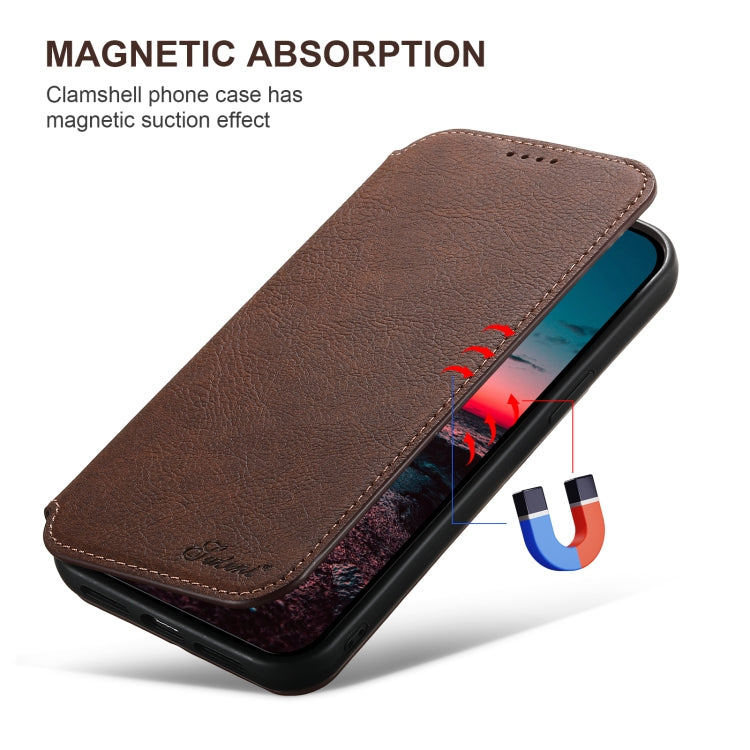 For iPhone 16 Plus Suteni J06 Retro Matte Litchi Texture Leather MagSafe Phone Case(Brown) - iPhone 16 Plus Cases by Suteni | Online Shopping UK | buy2fix