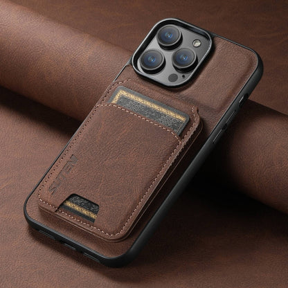 For iPhone 16 Pro Max Suteni H02 Litchi Leather Card Wallet Stand Back Phone Case(Brown) - iPhone 16 Pro Max Cases by Suteni | Online Shopping UK | buy2fix