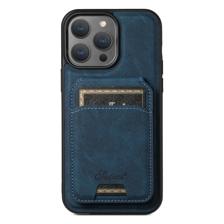 For iPhone 15 Pro Suteni H17 Litchi Texture Leather MagSafe Detachable Wallet Phone Case(Blue) - iPhone 15 Pro Cases by Suteni | Online Shopping UK | buy2fix