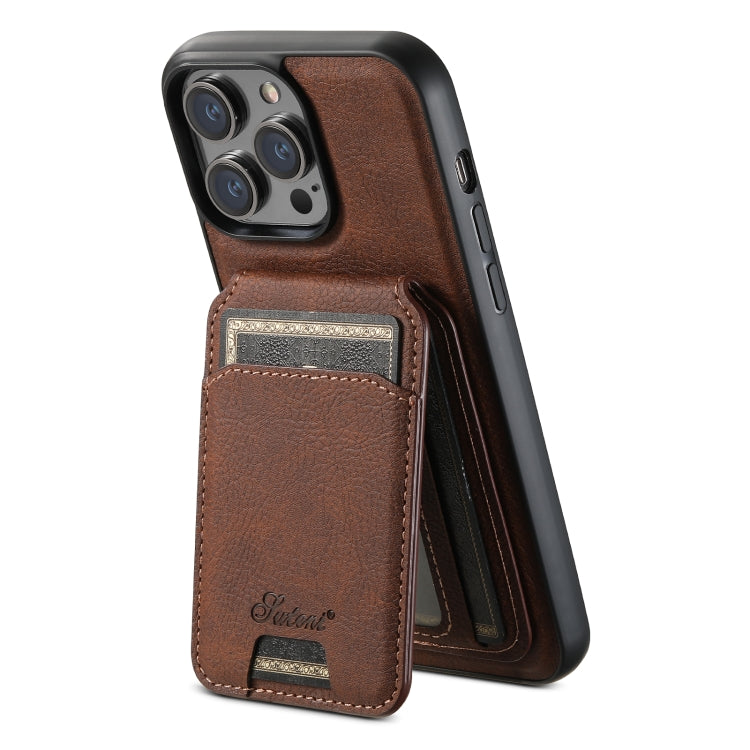 For iPhone 15 Plus Suteni H17 Litchi Texture Leather MagSafe Detachable Wallet Phone Case(Brown) - iPhone 15 Plus Cases by Suteni | Online Shopping UK | buy2fix