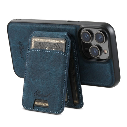For iPhone 13 Pro Suteni H17 Litchi Texture Leather MagSafe Detachable Wallet Phone Case(Blue) - iPhone 13 Pro Cases by Suteni | Online Shopping UK | buy2fix