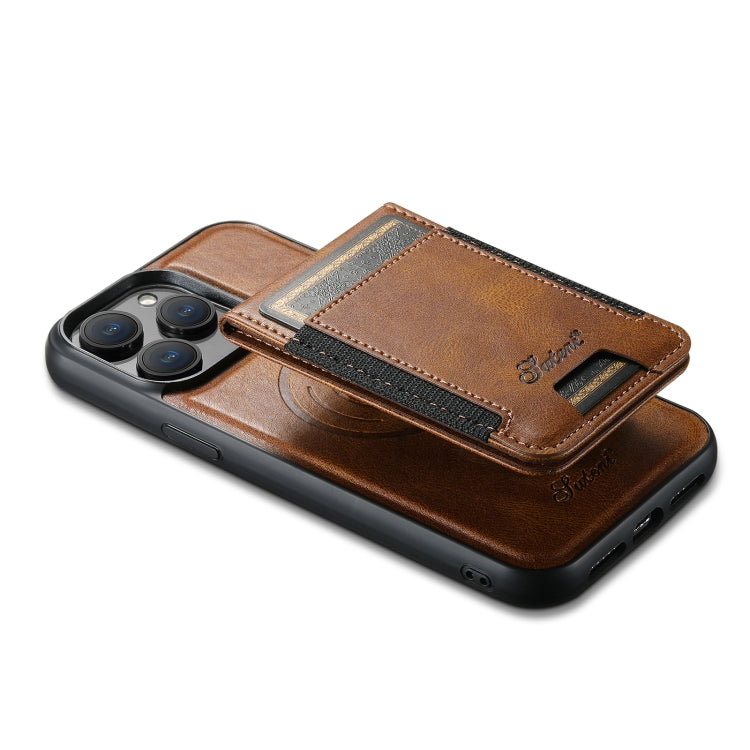 For iPhone 15 Pro Suteni H17 Oil Eax Leather MagSafe Detachable Wallet Phone Case(Brown) - iPhone 15 Pro Cases by Suteni | Online Shopping UK | buy2fix