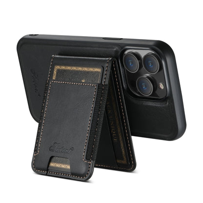 For iPhone 15 Suteni H17 Oil Eax Leather MagSafe Detachable Wallet Phone Case(Black) - iPhone 15 Cases by Suteni | Online Shopping UK | buy2fix