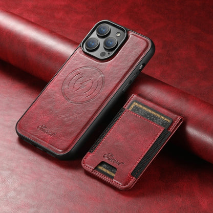 For iPhone 16 Pro Max Suteni H17 Oil Eax Leather MagSafe Detachable Wallet Phone Case(Red) - iPhone 16 Pro Max Cases by Suteni | Online Shopping UK | buy2fix