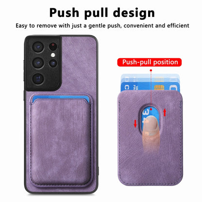 For Samsung Galaxy S21 Ultra 5G Retro Leather Card Bag Magnetic Phone Case(Purple) - Galaxy S21 Ultra 5G Cases by buy2fix | Online Shopping UK | buy2fix