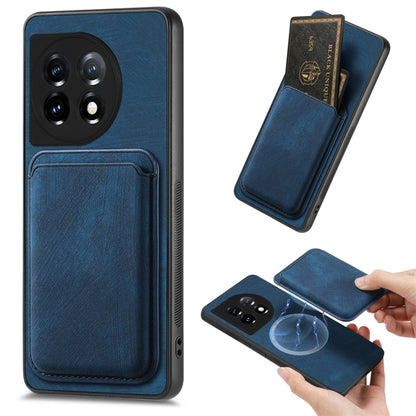 For OnePlus 11 Retro Leather Card Bag Magnetic Phone Case(Blue) - OnePlus Cases by buy2fix | Online Shopping UK | buy2fix