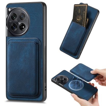 For OnePlus 12 5G Retro Leather Card Bag Magnetic Phone Case(Blue) - OnePlus Cases by buy2fix | Online Shopping UK | buy2fix