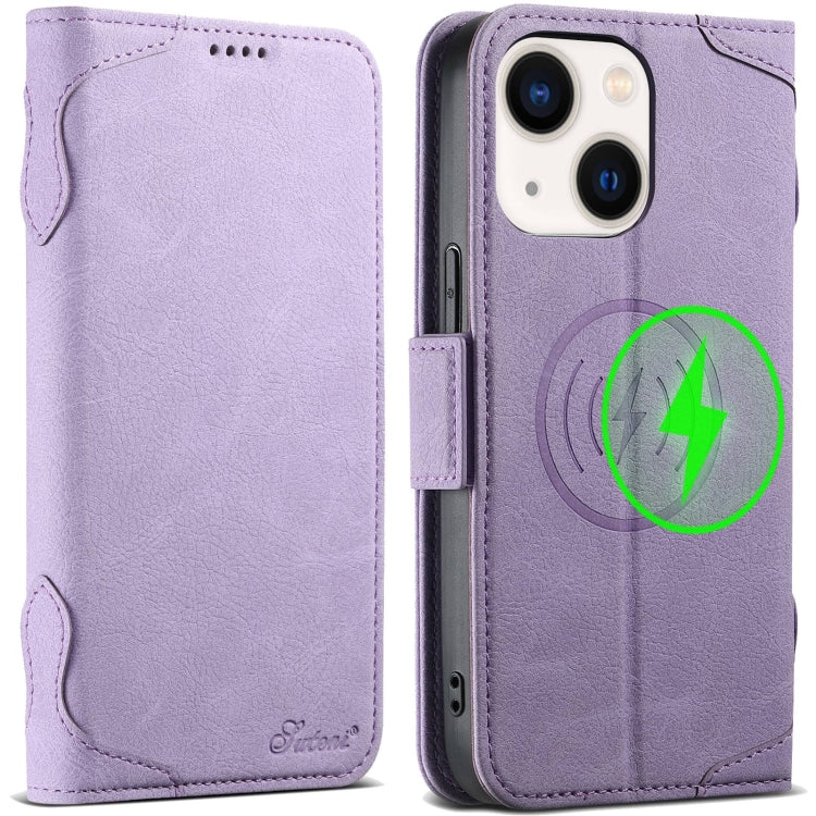 For iPhone 14 SUTENI J07 Multifunctional Horizontal Flip Magsafe Leather Phone Case(Purple) - iPhone 14 Cases by Suteni | Online Shopping UK | buy2fix