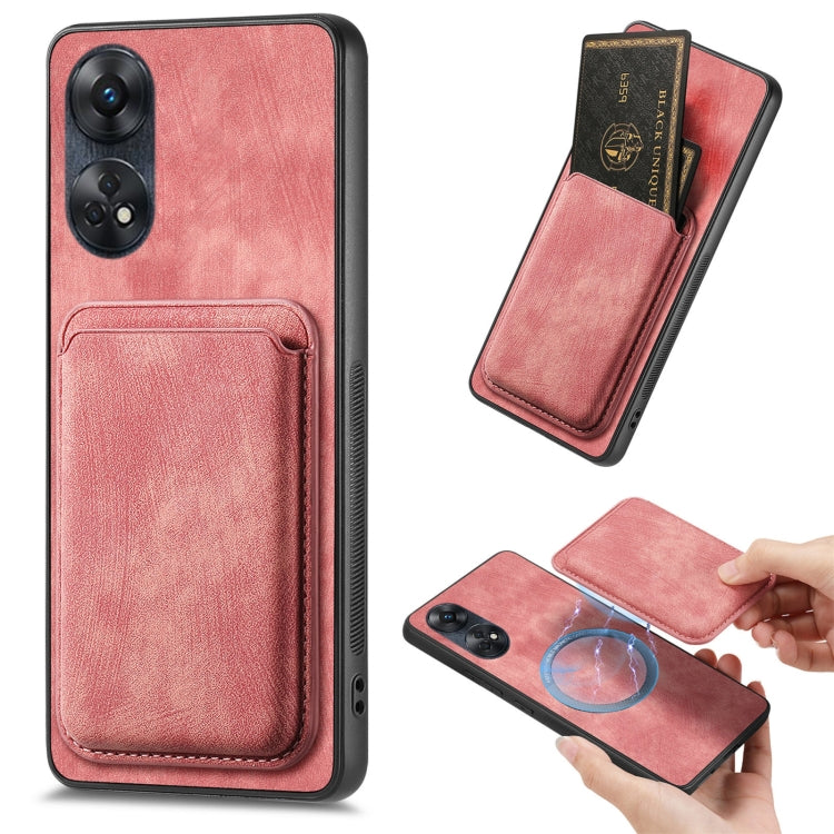 For OPPO Reno8 T 4G Retro Leather Card Bag Magnetic Phone Case(Pink) - OPPO Cases by buy2fix | Online Shopping UK | buy2fix