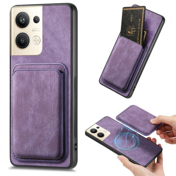 For OPPO Reno9 Pro+ 5G Retro Leather Card Bag Magnetic Phone Case(Purple) - OPPO Cases by buy2fix | Online Shopping UK | buy2fix