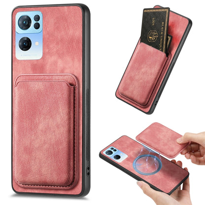 For OPPO Reno7 Pro 5G Retro Leather Card Bag Magnetic Phone Case(Pink) - OPPO Cases by buy2fix | Online Shopping UK | buy2fix