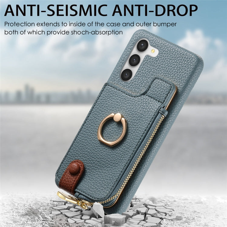 For Samsung Galaxy S23 5G Litchi Leather Oil Edge Ring Zipper Wallet Back Phone Case(Blue) - Galaxy S23 5G Cases by buy2fix | Online Shopping UK | buy2fix