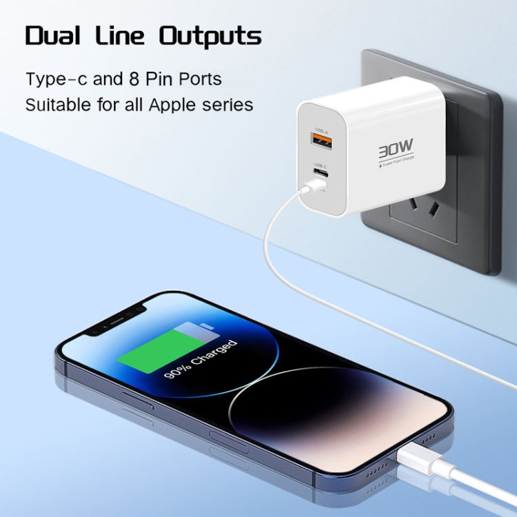 PD30W USB-C / Type-C + 8 Pin + USB Charger with Double Headed Type-C Data Cable(EU Plug) - USB Charger by buy2fix | Online Shopping UK | buy2fix