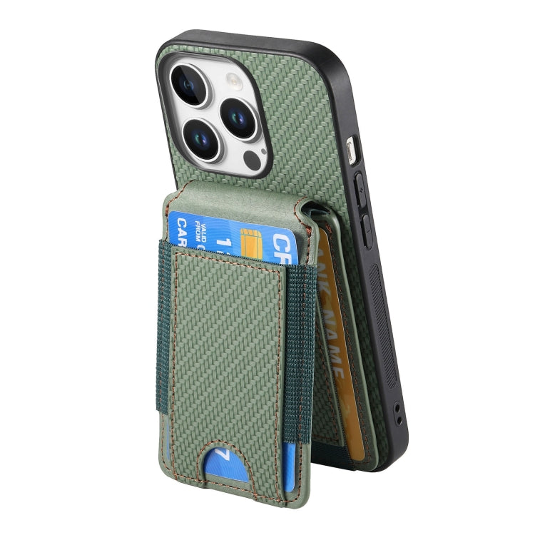 For iPhone 16 Pro Carbon Fiber Vertical Flip Wallet Stand Phone Case(Green) - iPhone 16 Pro Cases by buy2fix | Online Shopping UK | buy2fix