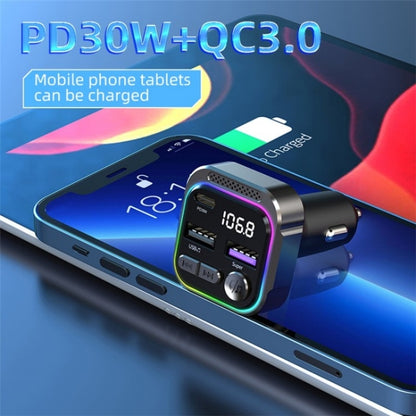 C54 PD 30W Dual USB Car Charger Alloy Car Bluetooth Adapter FM Transmitter MP3 Player - Car Charger by buy2fix | Online Shopping UK | buy2fix