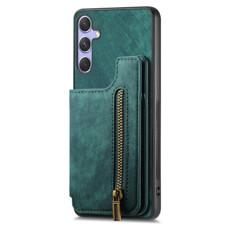 For Samsung Galaxy S25 5G Retro Leather Zipper Wallet Back Phone Case(Green) - Galaxy S25 5G Cases by buy2fix | Online Shopping UK | buy2fix