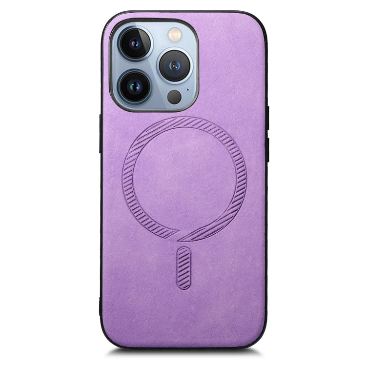 For iPhone 16 Pro Solid Color Retro Magsafe PU Back Cover Phone Case(Purple) - More iPhone Cases by buy2fix | Online Shopping UK | buy2fix