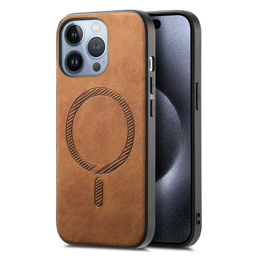 For iPhone 16 Pro Max Solid Color Retro Magsafe PU Back Cover Phone Case(Brown) - More iPhone Cases by buy2fix | Online Shopping UK | buy2fix