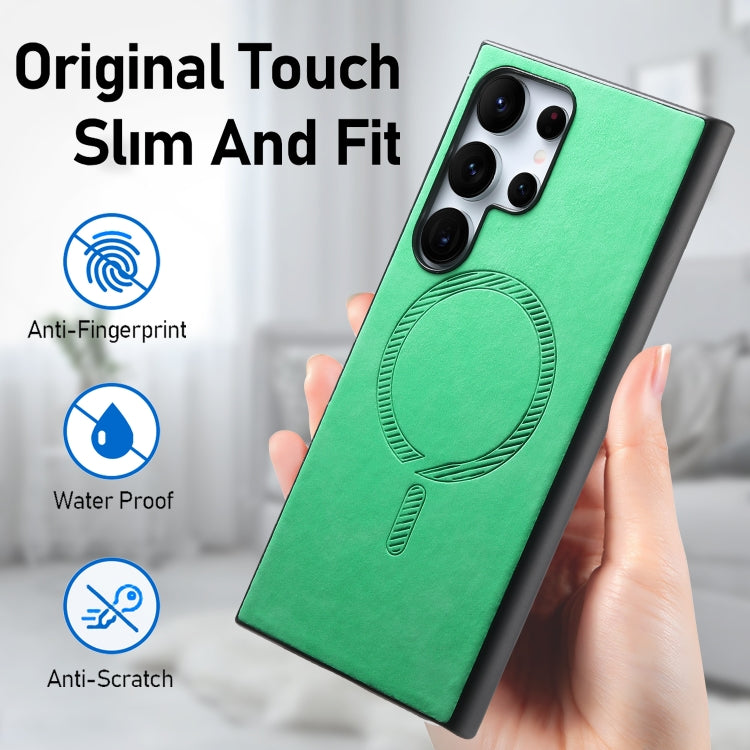 For Samsung Galaxy S25+ 5G Solid Color Retro Magsafe PU Back Cover Phone Case(Green) - Galaxy S25+ 5G Cases by buy2fix | Online Shopping UK | buy2fix