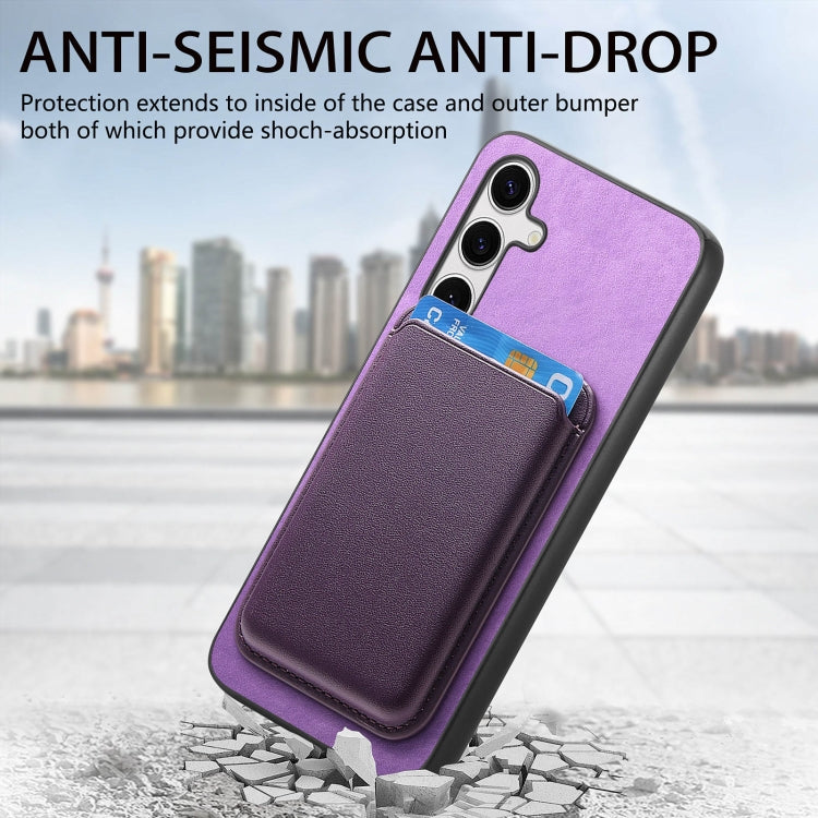 For Samsung Galaxy S25 5G Retro Magsafe Card Bag PU Back Cover Phone Case(Purple) - Galaxy S25 5G Cases by buy2fix | Online Shopping UK | buy2fix