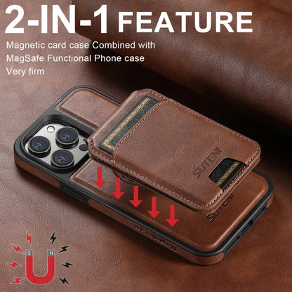 For iPhone 16 Pro Max Suteni M2 Oil Wax MagSafe Horizontal Card Bag Phone Case(Brown) - iPhone 16 Pro Max Cases by Suteni | Online Shopping UK | buy2fix