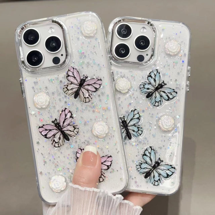 For iPhone 16 Pro Glitter 3D Butterfly TPU Phone Case(Blue) - iPhone 16 Pro Cases by buy2fix | Online Shopping UK | buy2fix