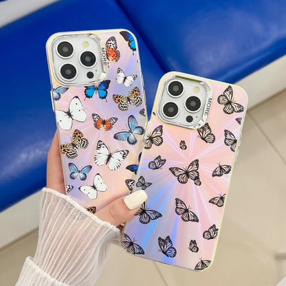 For iPhone 16 Pro Electroplating Laser Butterfly Phone Case(White Purple Butterflies AB6) - iPhone 16 Pro Cases by buy2fix | Online Shopping UK | buy2fix