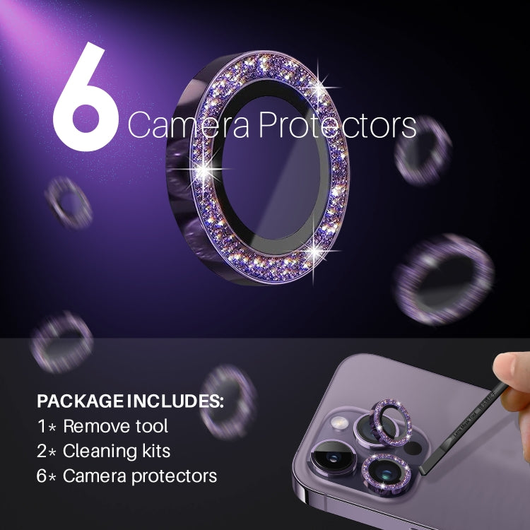 For iPhone 15 Pro / 15 Pro Max NORTHJO 2 Set 6pcs Camera Lens Protector Glitter Metal Ring Film(Purple) - iPhone 15 Pro Max Tempered Glass by NORTHJO | Online Shopping UK | buy2fix