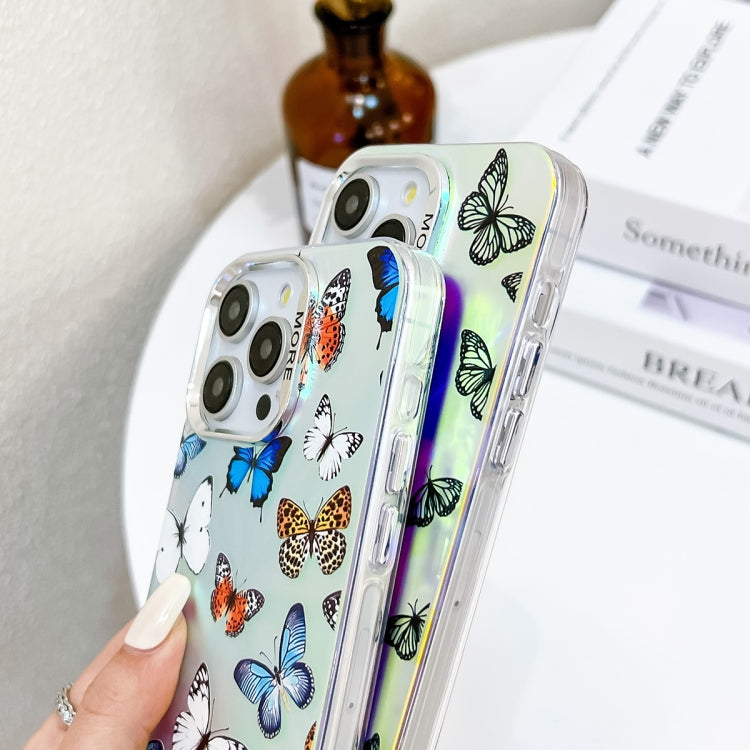 For iPhone 16 Pro Max Electroplating Laser Butterfly Phone Case with Wrist Strap(Blue Butterflies AB4) - iPhone 16 Pro Max Cases by buy2fix | Online Shopping UK | buy2fix