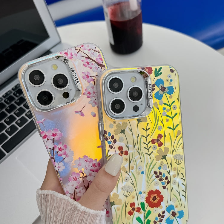 For iPhone 16 Pro Electroplating Laser Flower Texture TPU Phone Case(Lavender AH14) - iPhone 16 Pro Cases by buy2fix | Online Shopping UK | buy2fix