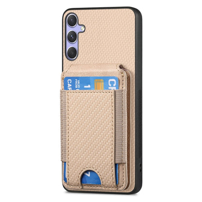 For Samsung Galaxy S25+ 5G Carbon Fiber Vertical Flip Wallet Stand Phone Case(Khaki) - Galaxy S25+ 5G Cases by buy2fix | Online Shopping UK | buy2fix