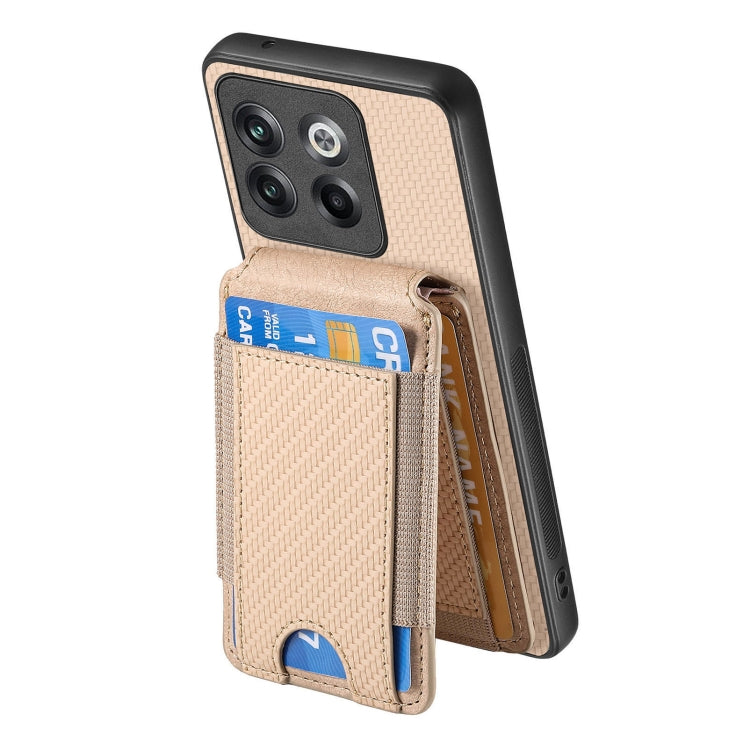 For OnePlus 11 Carbon Fiber Vertical Flip Wallet Stand Phone Case(Khaki) - OnePlus Cases by buy2fix | Online Shopping UK | buy2fix