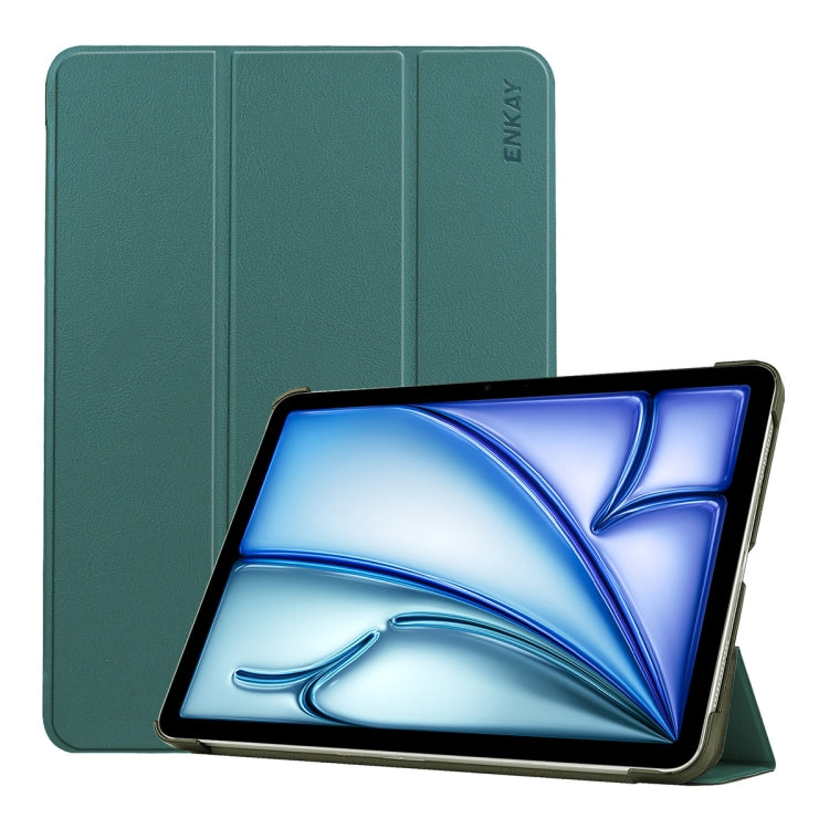 For iPad Air 13 2024 ENKAY Tri-fold Custer Texture Platic Leather Smart Tablet Case(Dark Green) - iPad Air 13 2024 Cases by ENKAY | Online Shopping UK | buy2fix