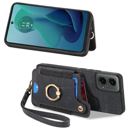 For Motorola Moto G 2024 Retro Skin-feel Ring Multi-card RFID Wallet Phone Case(Black) - Motorola Cases by buy2fix | Online Shopping UK | buy2fix