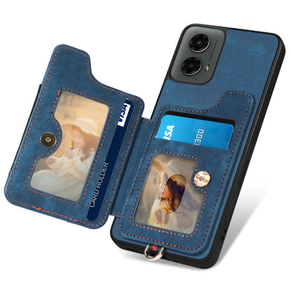 For Motorola Moto G 2024 Retro Skin-feel Ring Multi-card RFID Wallet Phone Case(Blue) - Motorola Cases by buy2fix | Online Shopping UK | buy2fix