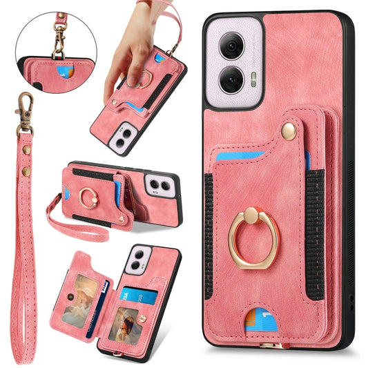 For Motorola G Power 5G 2024 Retro Skin-feel Ring Multi-card RFID Wallet Phone Case(Pink) - Motorola Cases by buy2fix | Online Shopping UK | buy2fix