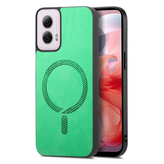 For Motorola Moto G Power 2024 5G Retro Magsafe Magnetic PU Back Cover Phone Case(Green) - Motorola Cases by buy2fix | Online Shopping UK | buy2fix