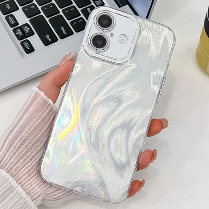 For iPhone 16 Plus Plating Glitter Texture TPU Phone Case with Lens Film(White Feather Yarn) - iPhone 16 Plus Cases by buy2fix | Online Shopping UK | buy2fix