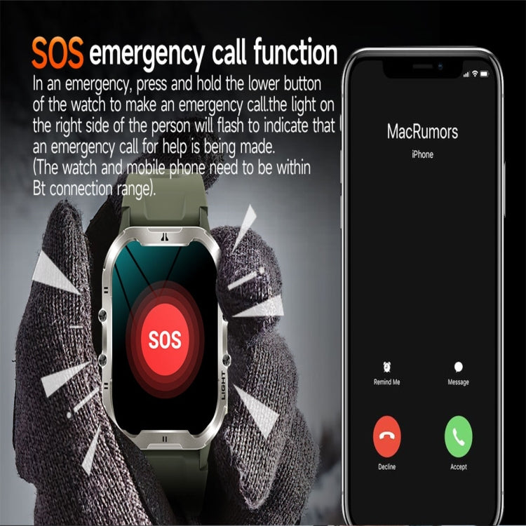 T26 1.96 inch Color Screen Smart Watch, Support Bluetooth Call / Health Monitoring(Green) - Smart Watches by buy2fix | Online Shopping UK | buy2fix